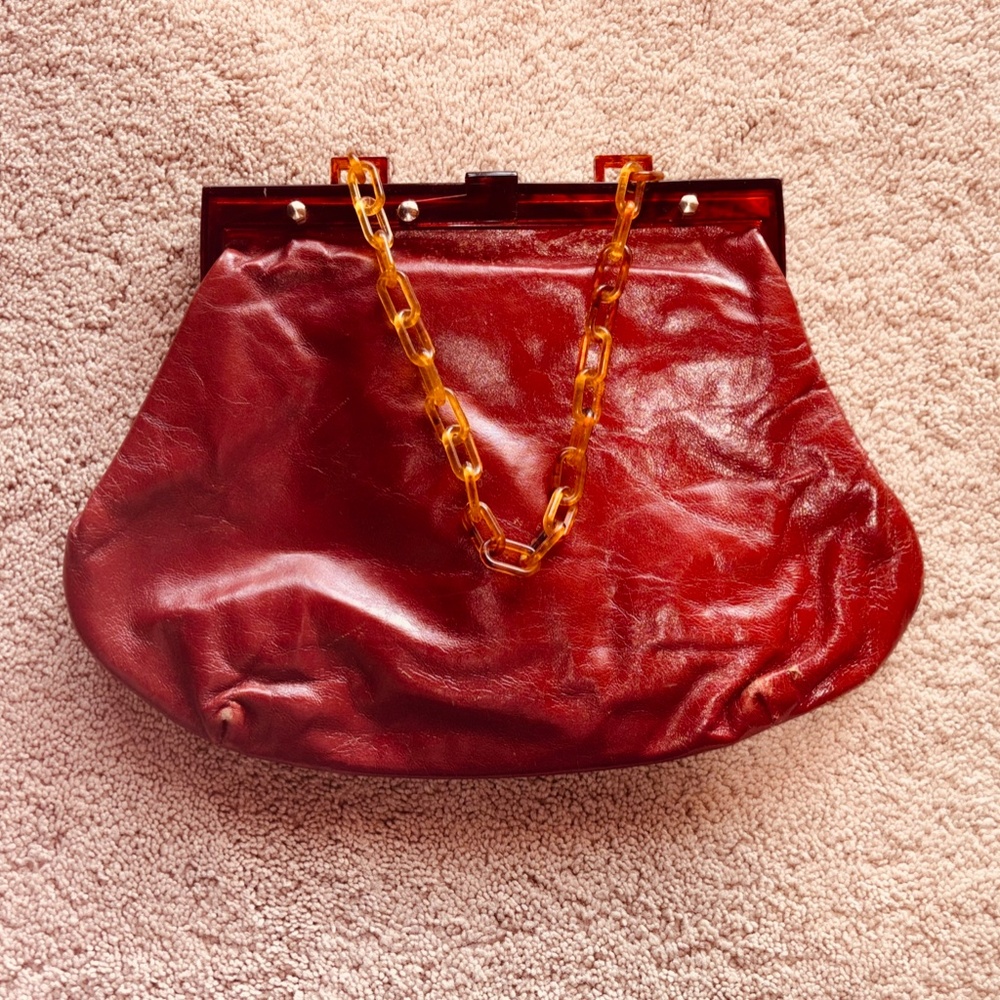 Vintage Leather Purse with "Alligator" Skin Applique - Picture 3 of 7